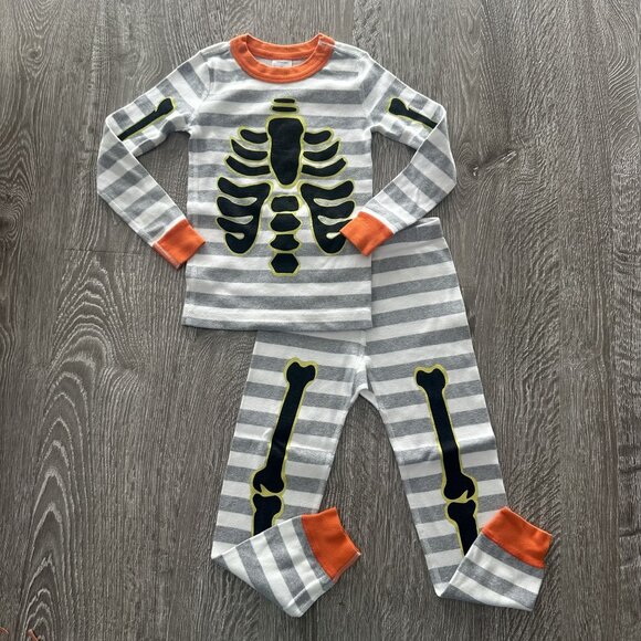 Hanna Andersson Glow In The Dark Long John Pajamas 5 Skeleton Organic Cotton - Picture 1 of 7